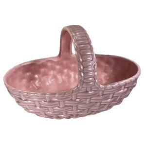 Vintage Royal Haeger Pink Basket Pottery Woven Handle Planter Serving USA